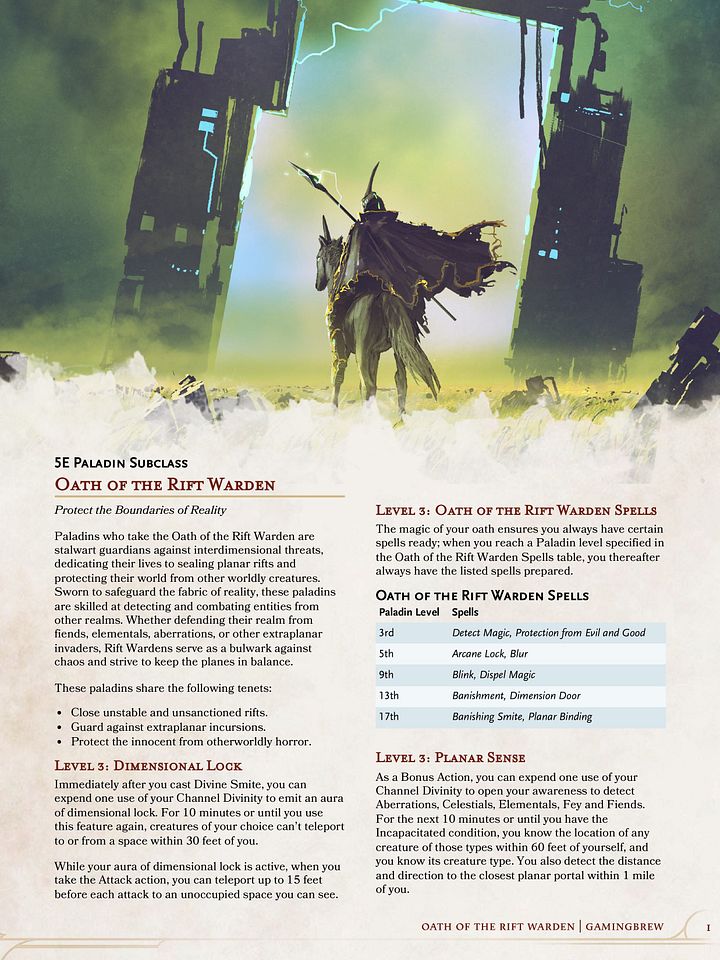Oath of the Rift Warden | 5E 24 Paladin Subclass product image (2)