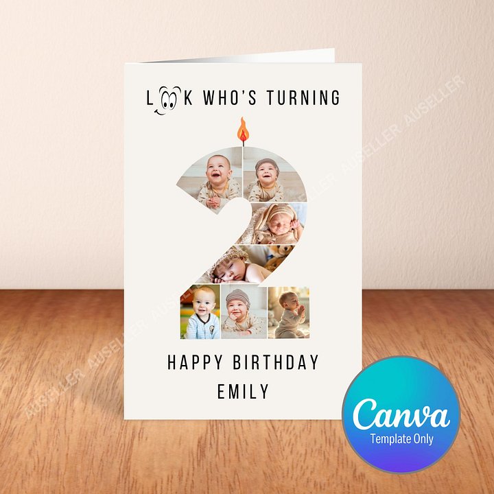 2nd Birthday Number Photo Card Canva Template product image (1)