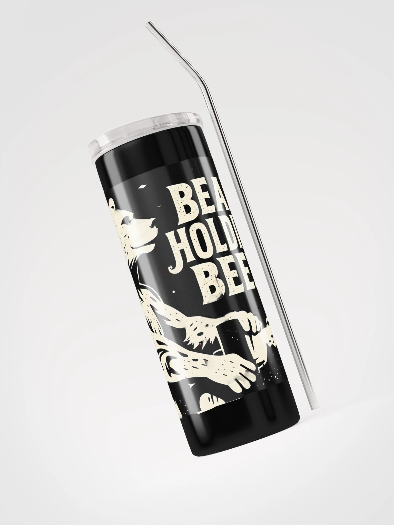 Whimsical Bear with Beer | Linocut Art Print Steel Tumbler product image (3)