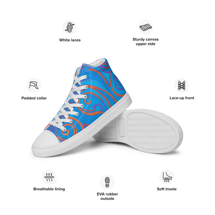 Funky Blue Dreams Liquid Tie-Dye Men's High-Top Canvas Shoes product image (11)