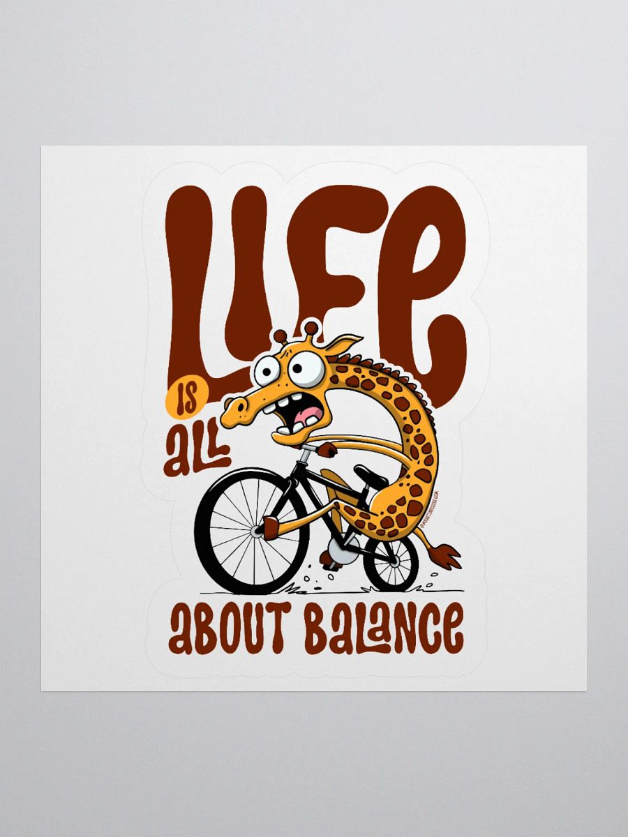 Funny Giraffe on Bike Sticker – Life Is All About Balance, Cycling Humor Decal product image (1)