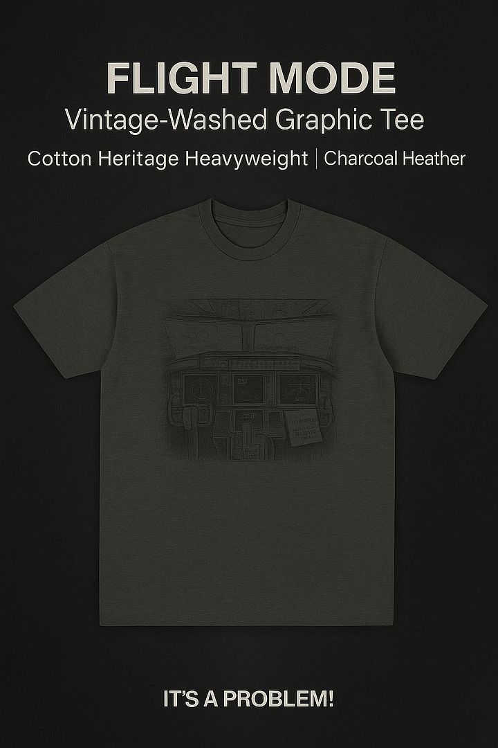 FLIGHT MODE- Washed Cockpit Tee (Charcoal Heather | Cotton Heritage Premium) product image (1)