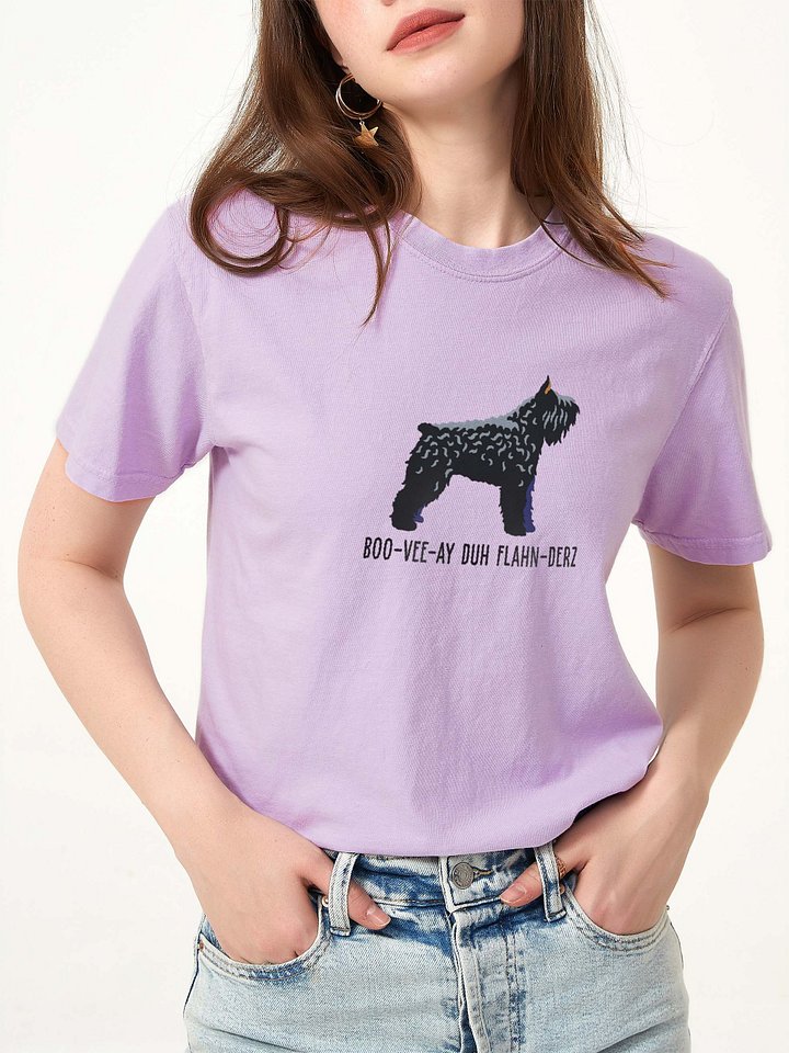 Boo-Vee-Ay Duh Flahn-Derz T-Shirt(Embroidered) of a Bouvier des Flandres(Black, Cropped Ears) product image (2)
