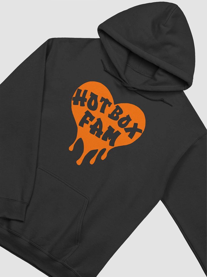HOT BOX FAM TRANSPARENT ORANGE LOGO WITH HOT BOX FAM FONT ON SLEEVE HOODIE product image (14)