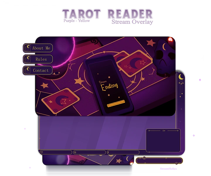 Tarot Card Stream Overlay Pack, Cosy Tarot Overlay Pack, Witch Stream Overlay Pack, Witch Animated Overlay Pack, Starting Soon, Offline, Brb product image (1)
