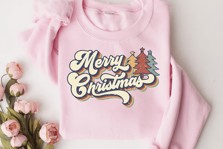 Retro Merry Christmas 70s Vintage Holiday Sweatshirt product image (1)