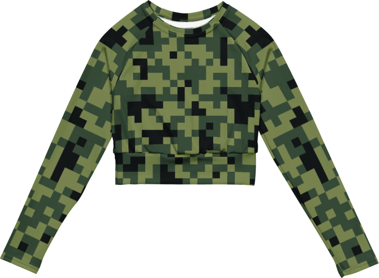 Military Green Camouflage Pixels Camo Pattern Long Sleeve Crop Top product image (5)