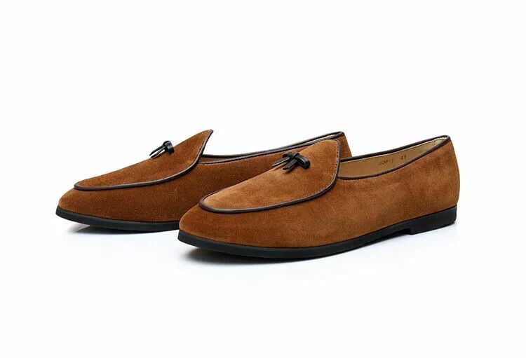Handmade Genuine Suede Leather Dark Brown Slip On Loafer Dress Shoes For Men product image (3)