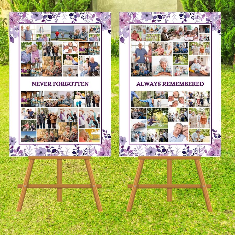 Purple Flowers Funeral Photo Collage Sign Set Canva Template product image (4)