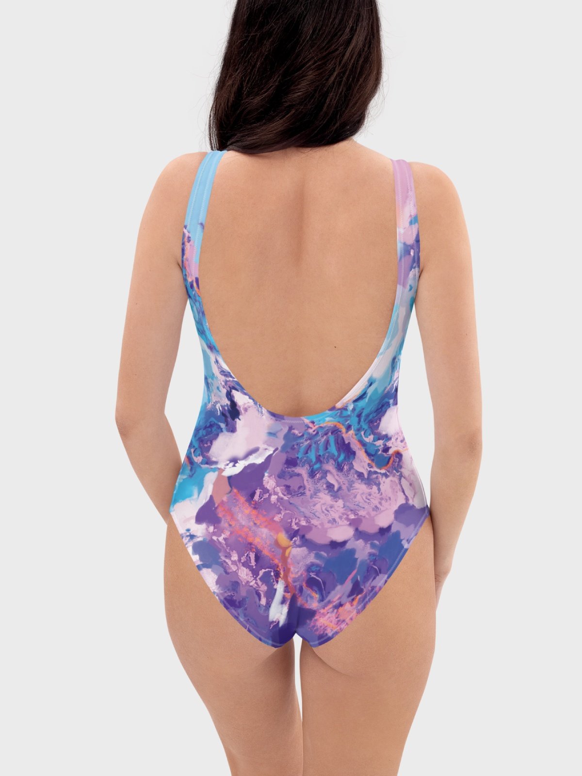 One-piece Swimsuit "Marble Effect Pastel Blue Purple Dreamy Waves" product image (7)