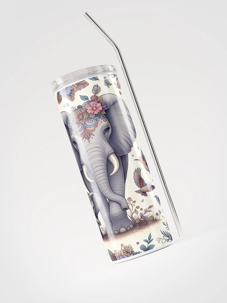 Floral Mother Elephant And Baby Stainless Steel Tumbler product image (6)