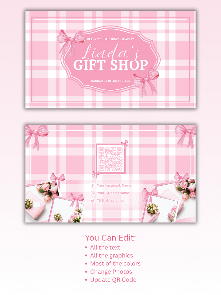 Pink Plaid Gift Shop Business Card Template - 2101925 product image (2)