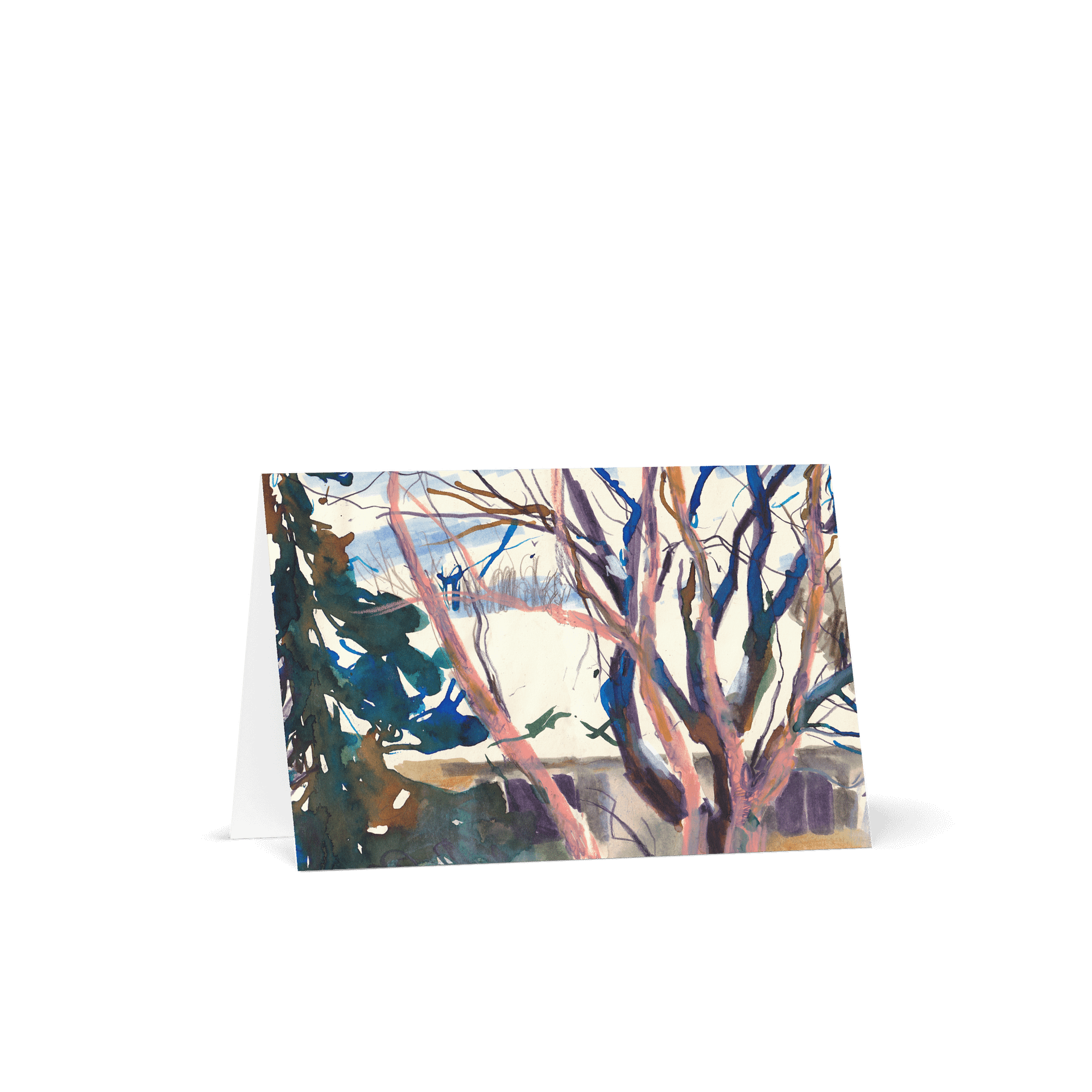 Sunny Winter Day Studio Window View Greeting Card – Original Sketchbook Art product image (1)