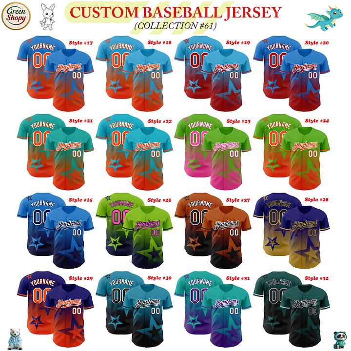Authentic Baseball Jersey, Custom Baseball Jersey, Personalized Sport Jersey, Colorful, 3D Gradient Style Twinkle Star product image (182)