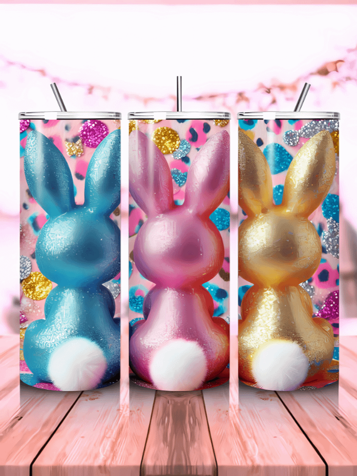 Colorful Easter Bunny Skinny Tumbler Wrap – 20oz Sublimation PNG Design – Vibrant Spring Rabbits – Festive Digital Download – High-Resolution 300 DPI product image (1)