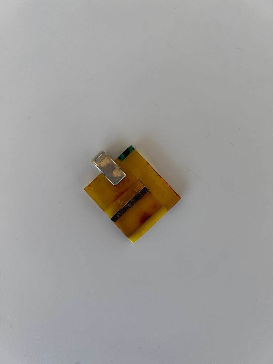 Baltic Cognac Amber 925 Sterling Silver Mosaic Square Pendant product image (3)