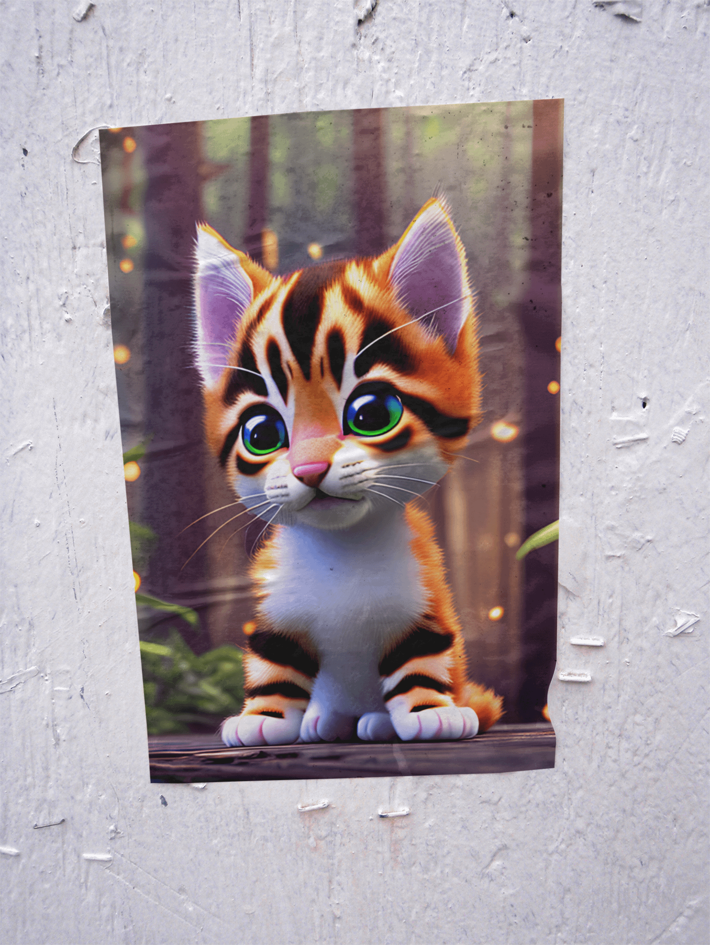 Adorable Orange, Black & White Kitten with Big Blue & Green Eyes in Firefly Forest product image (15)