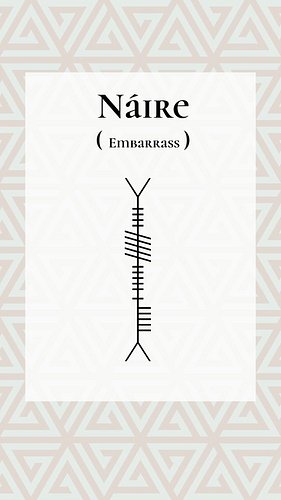 Ogham Word of the Day 
náire — “embarrass” in Irish 
Discover the beauty of ancient script and language at oghamlore.com 

#I...