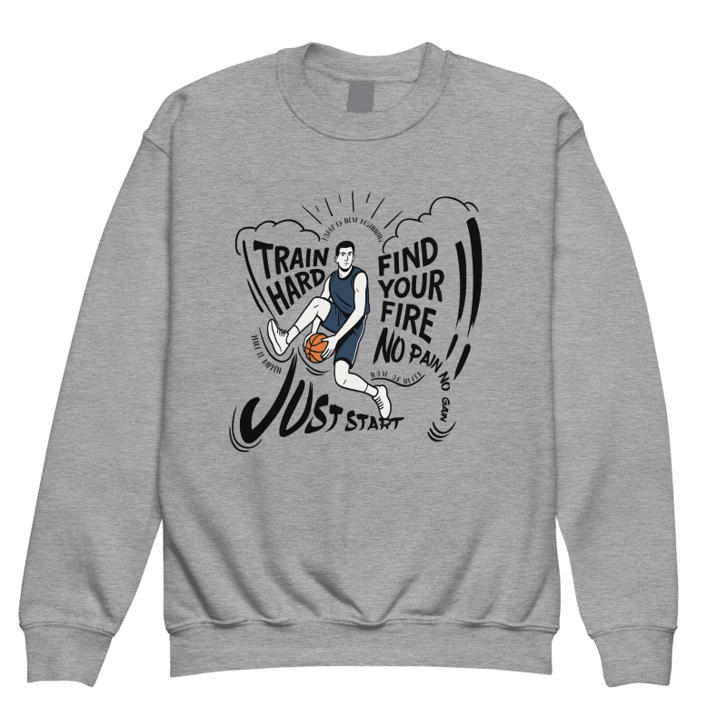 Youth Motivational Sweatshirt – Train Hard. Find Your Fire. Just Start product image (1)
