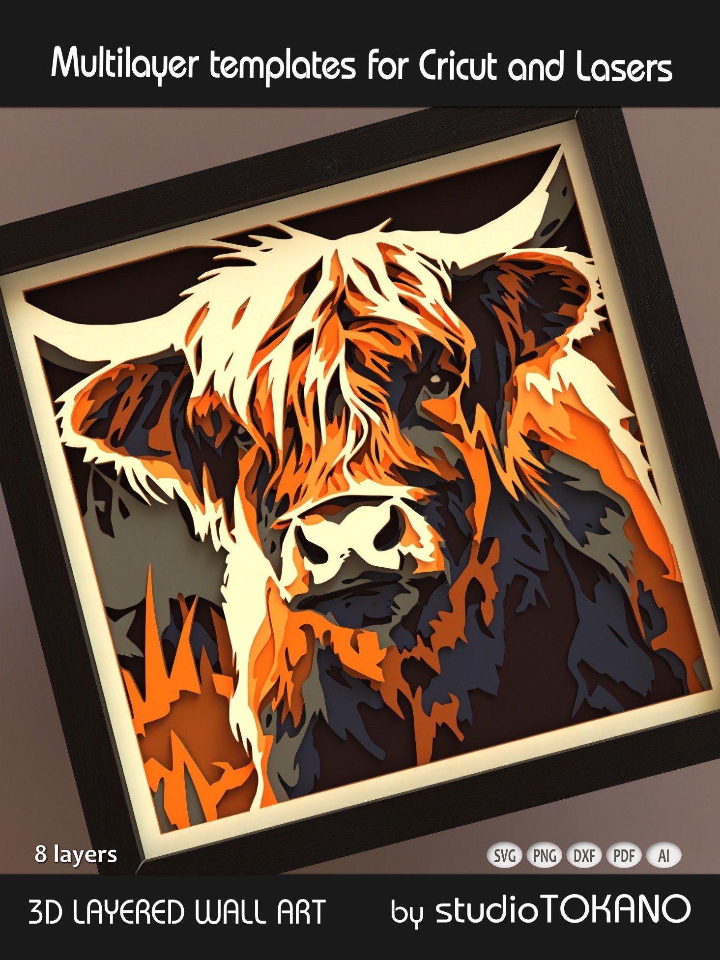 Highland Cow 3D Shadow Box SVG product image (7)