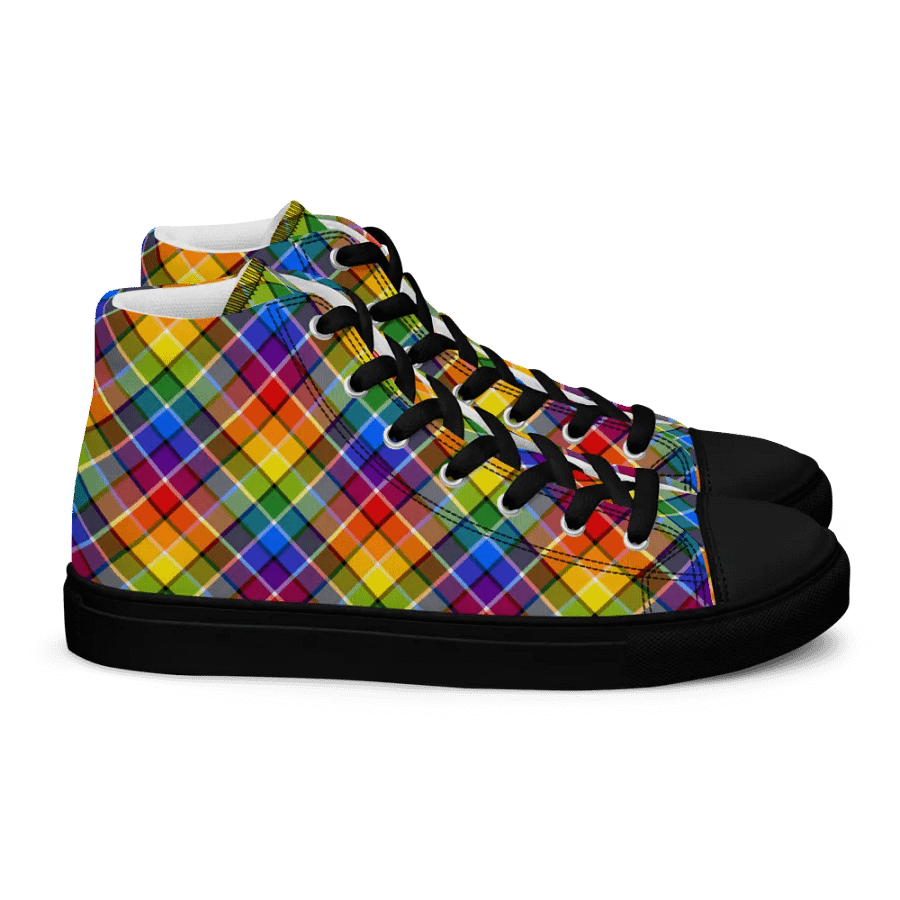 Bright Rainbow Plaid Men's High Top Shoes product image (3)