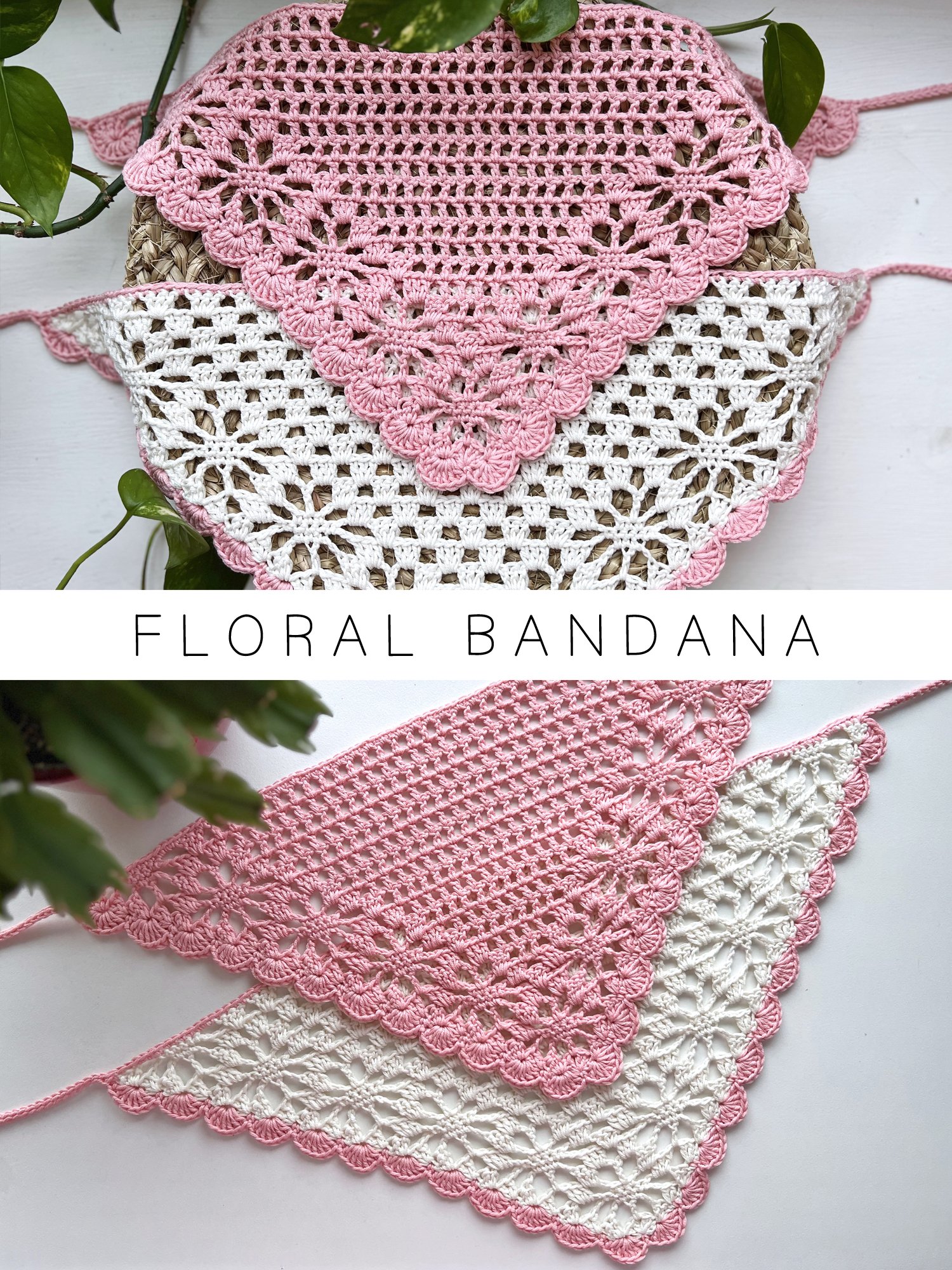 Crochet Pattern: Floral Bandana, Bordered with One Flower product image (1)