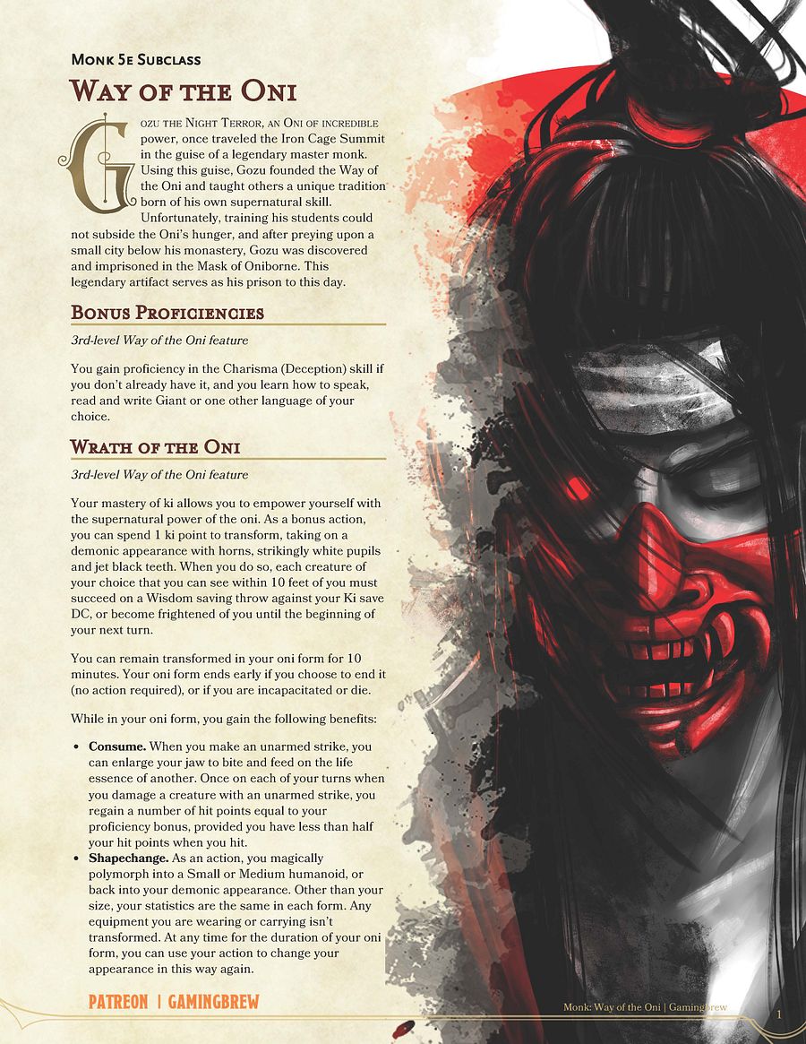 Way of the Oni | 5E Monk Subclass product image (2)