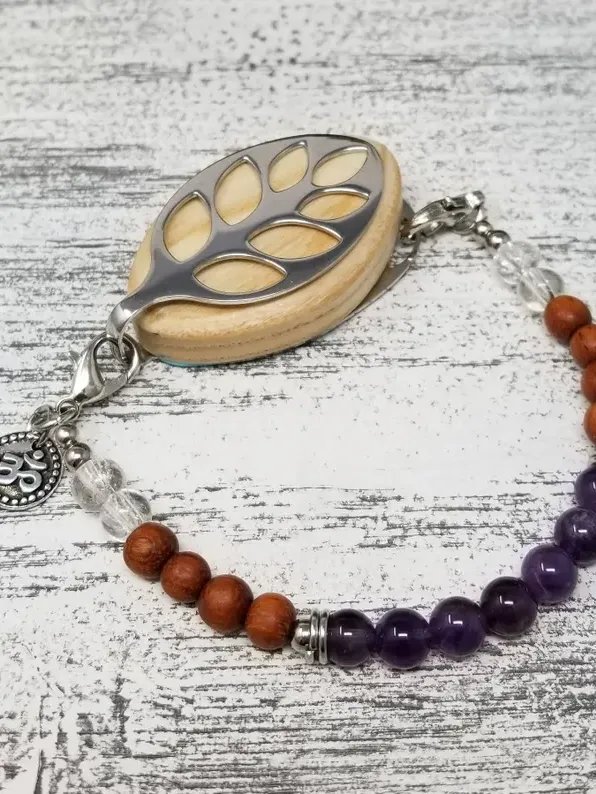 Crown Chakra Mala Bracelet | Amethyst & Quartz | Handmade Accessory for Bellabeat Leaf Urban & Ivy product image (2)