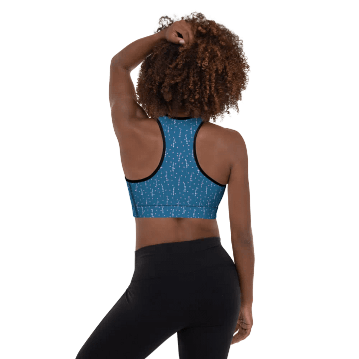 Padded sports bra in teal with lavender design product image (1)