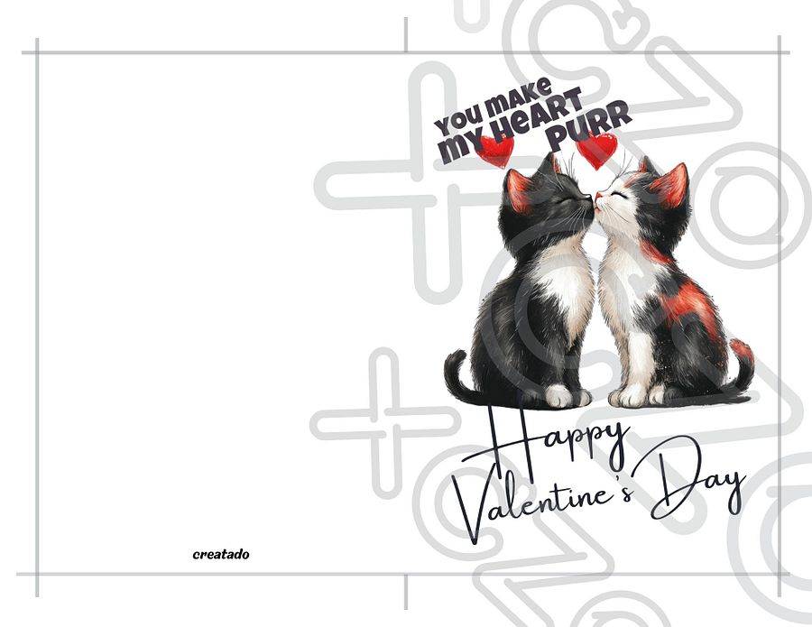Printable Valentine's Card You Make My Heart Purr Two Kissing Cats product image (3)