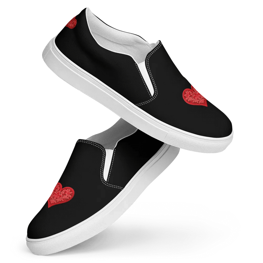 Red Heart Black Canvas Women's Slip-On Shoes product image (9)