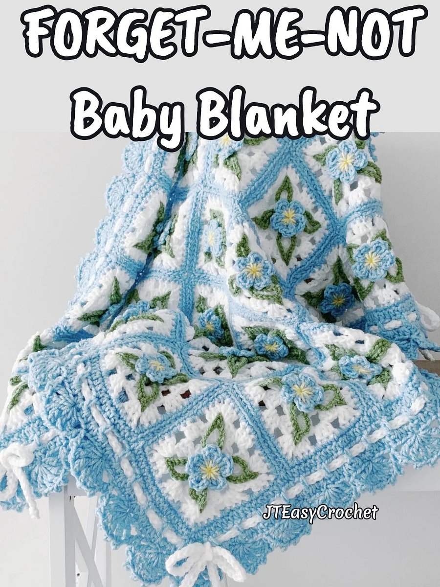 Forget-Me-Nots Crochet Flower Granny Square Baby Blanket, PDF Instant Download Crochet Pattern product image (5)