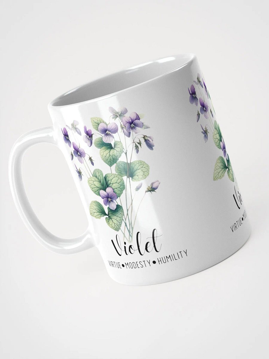 Violet Ceramic White Mug: Virtue, Modesty, Humility, February Birth Month Flower product image (5)