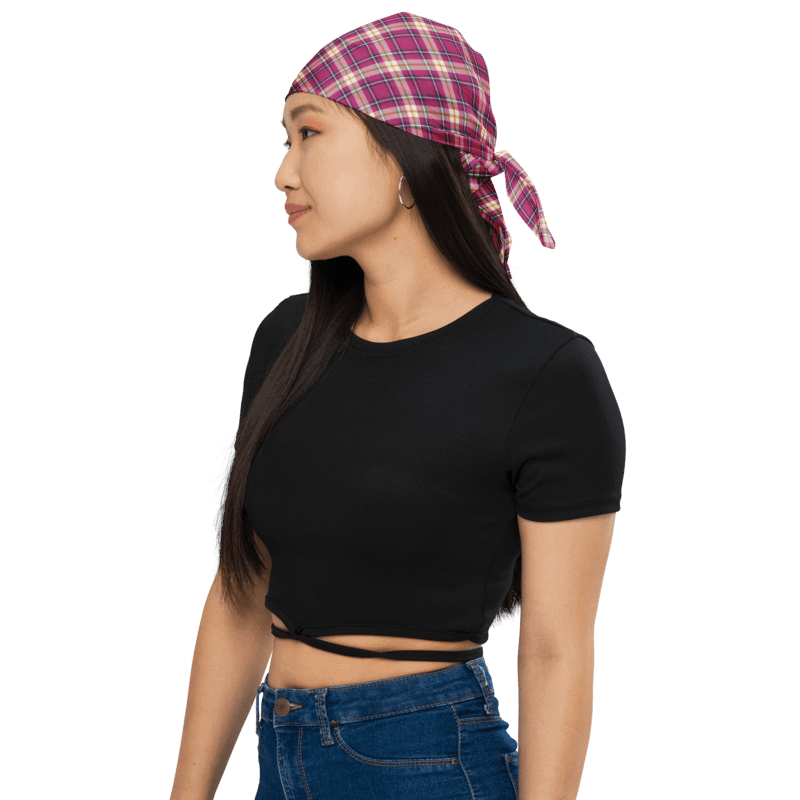 Hot Pink and Navy Plaid Bandana product image (1)