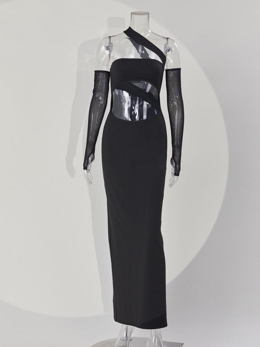 Wholesale high quality slight stretch solid slim hollow sexy maxi dress (with sleeves) product image (9)