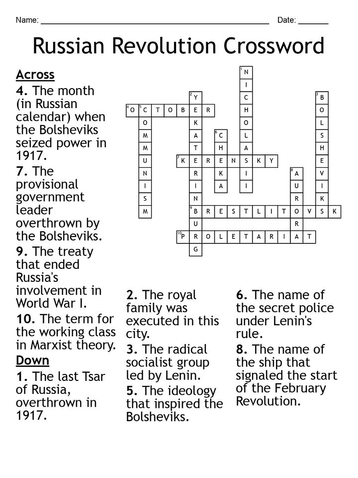Russian Revolution Crossword Puzzle – Engaging History Activity product image (2)