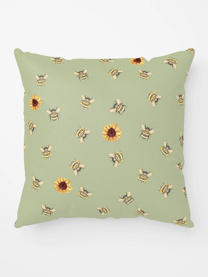 COTTAGE SUMMER SUNFLOWER HONEYBEE GREEN - Basic Pillow product image (1)