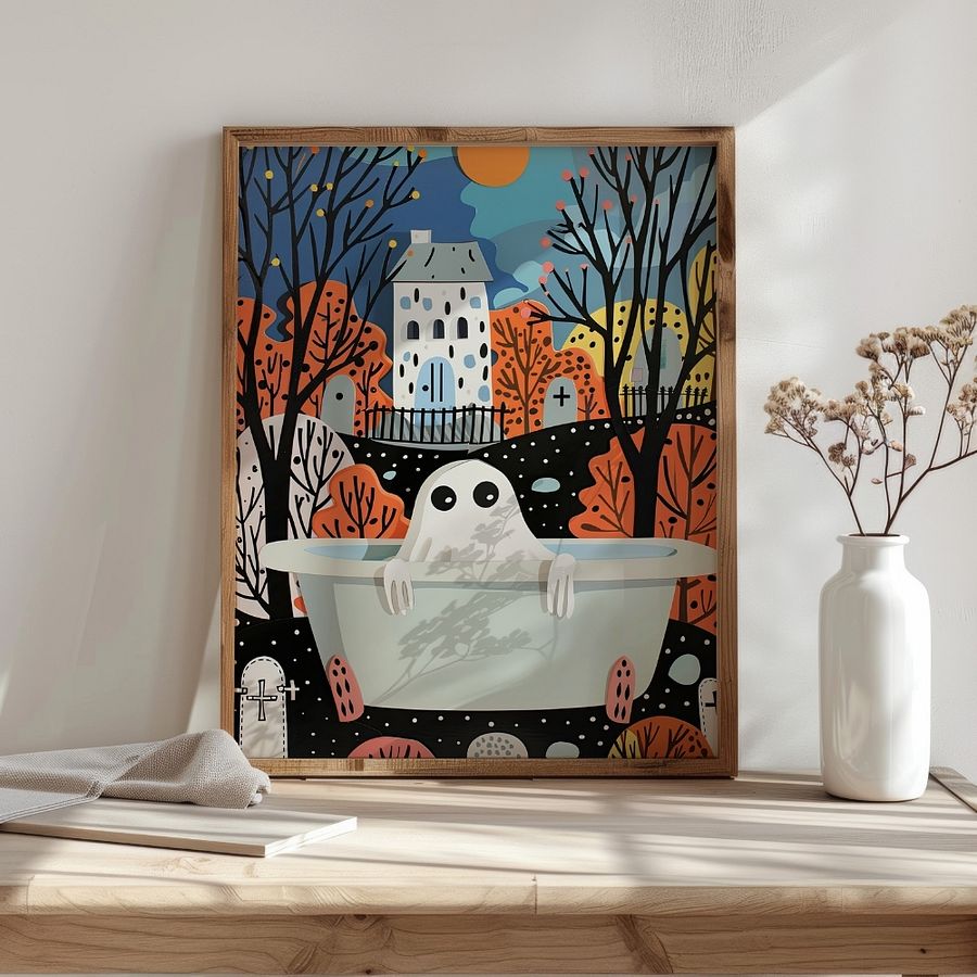 Ghost in Bathtub 3D Paper Art Halloween Bathroom Wall Art Print product image (19)