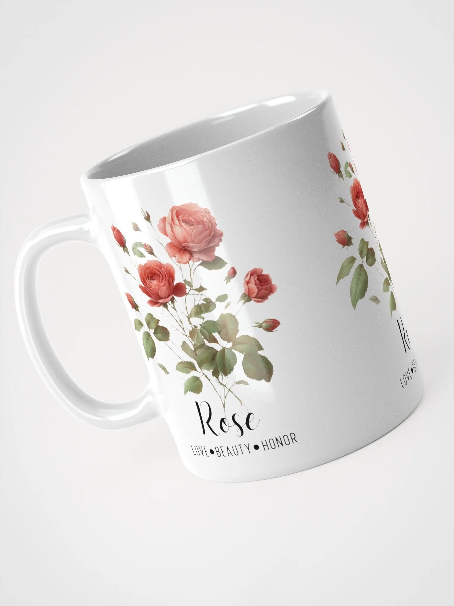 Rose Ceramic White Mug: Love, Beauty, Honor June Birth Month Flower product image (5)