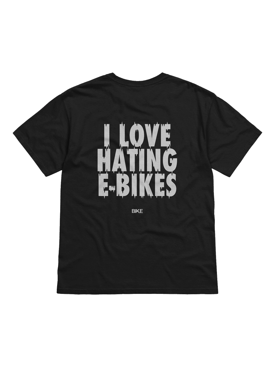 I Love Hating E-Bikes Shirt (White Logo) product image (1)