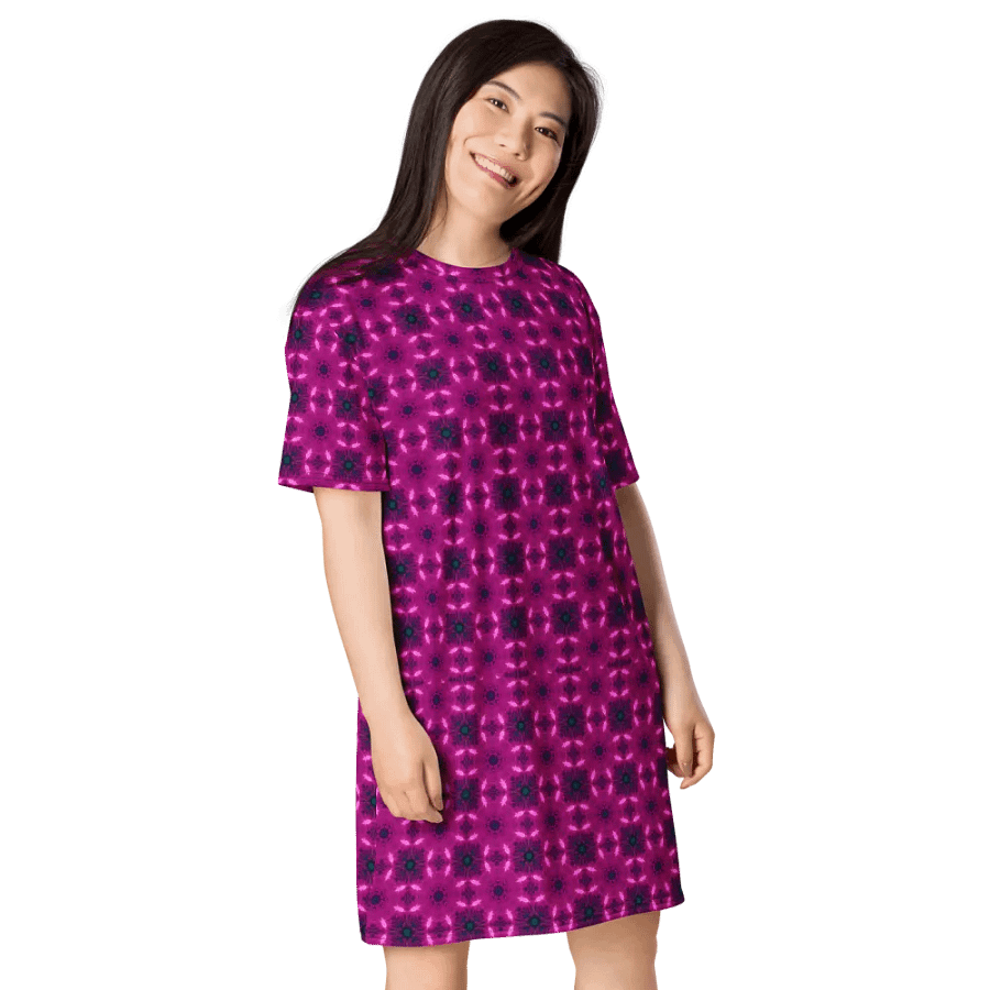 Abstract Shapes in Raspberry Ladies T Shirt Dress product image (9)