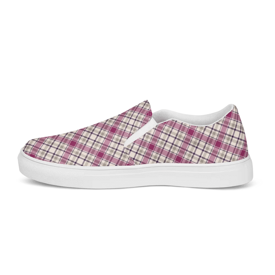 Magenta and Gray Plaid Women's Slip-On Shoes product image (6)