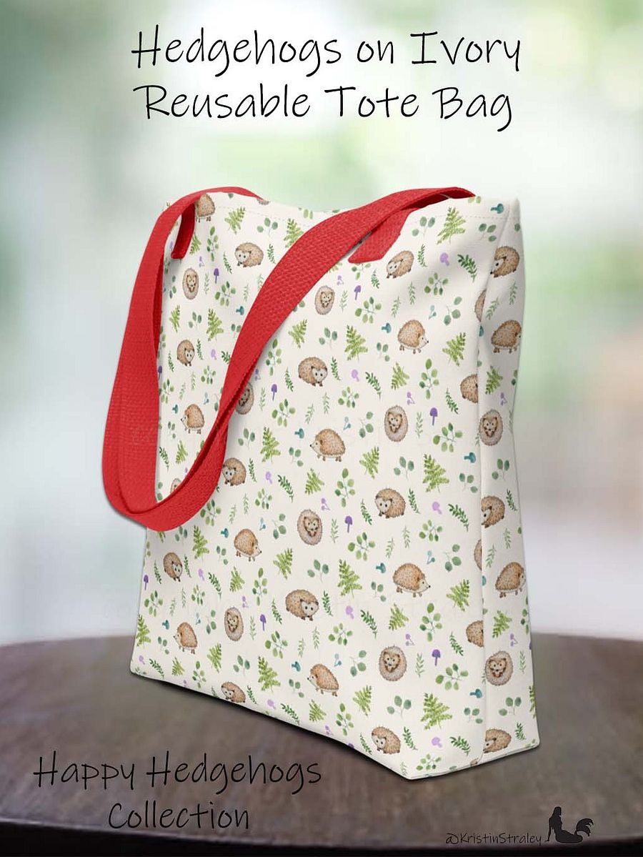 Hedgehogs with Ferns and Mushrooms on Ivory Tote Bag product image (1)