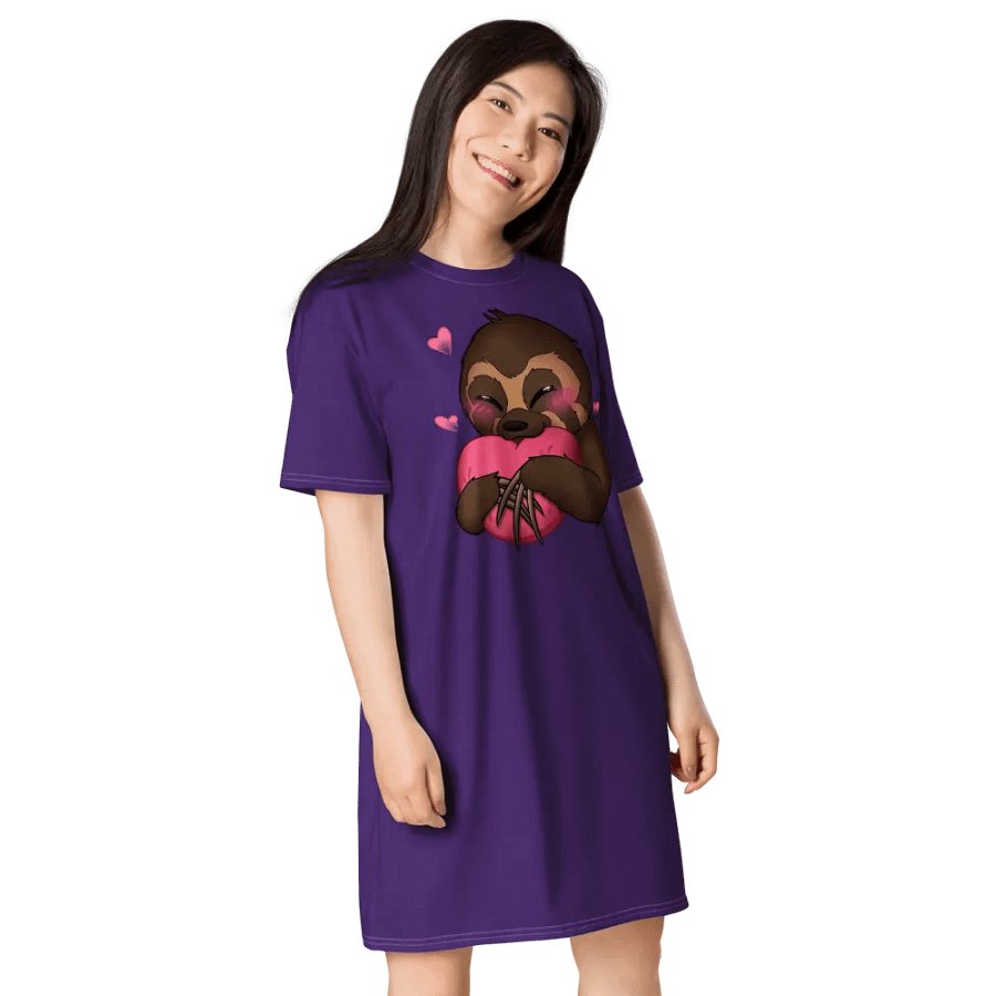 Purple Blushing Sloth Love T-Shirt Dress product image (4)