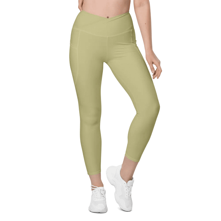 Plain Medium Yellow True Summer Women's High Waisted Premium Crossover Leggings with Pockets by Treasure Pie product image (2)