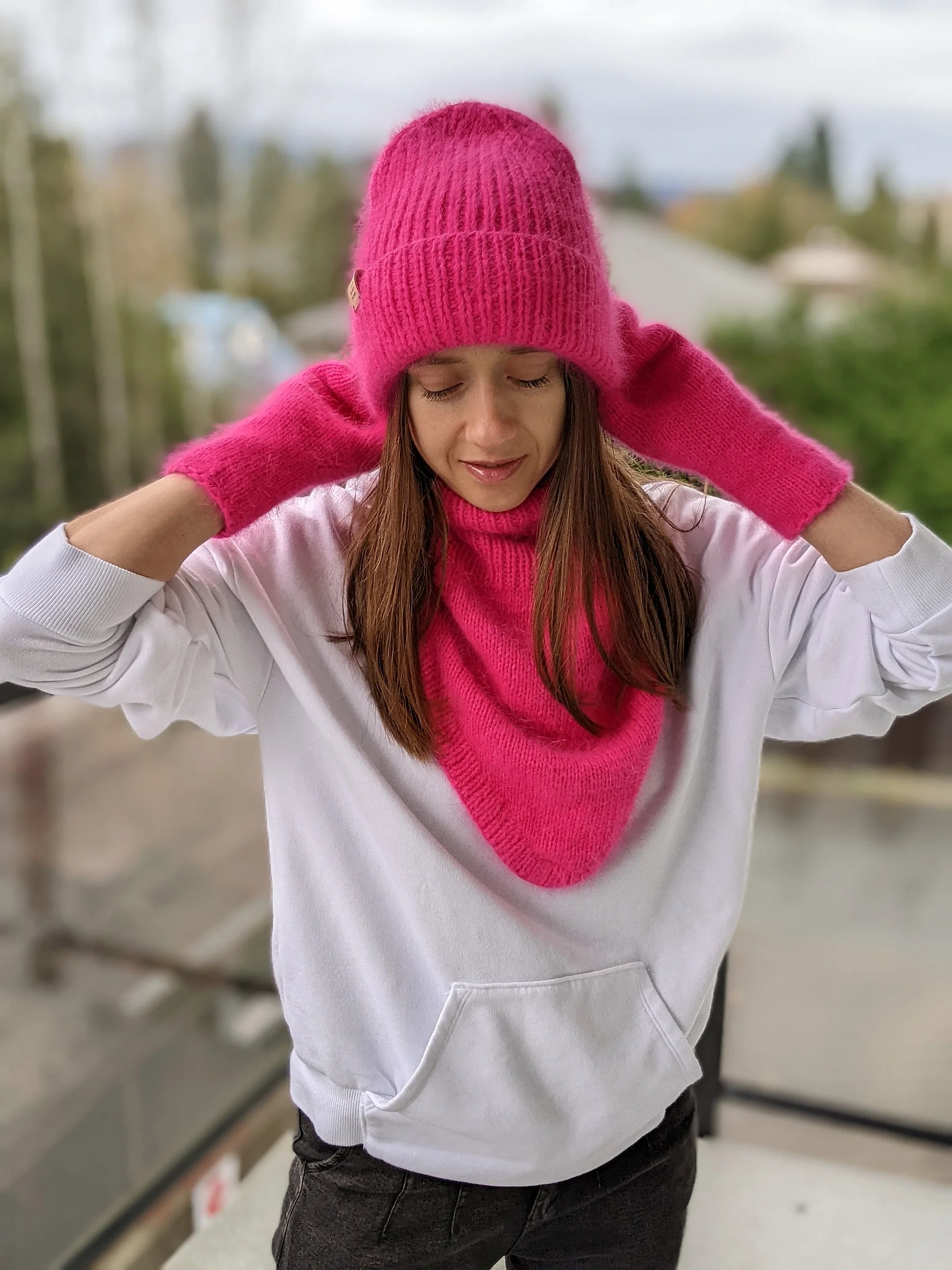 Pink Winter Bandana Cowl Knitting Pattern product image (2)