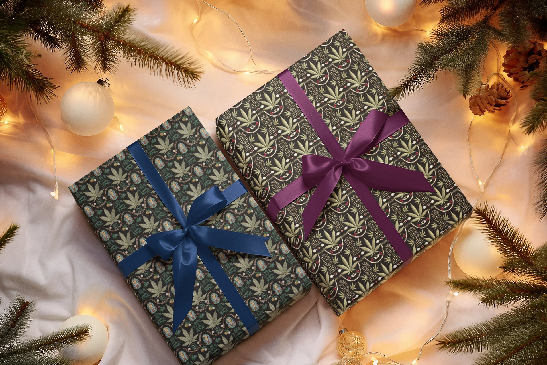 Cannabis Egyptian Luxe Wrapping Paper Set – 3 Sheets | Premium Weed Leaf & Hieroglyph Pattern product image (1)