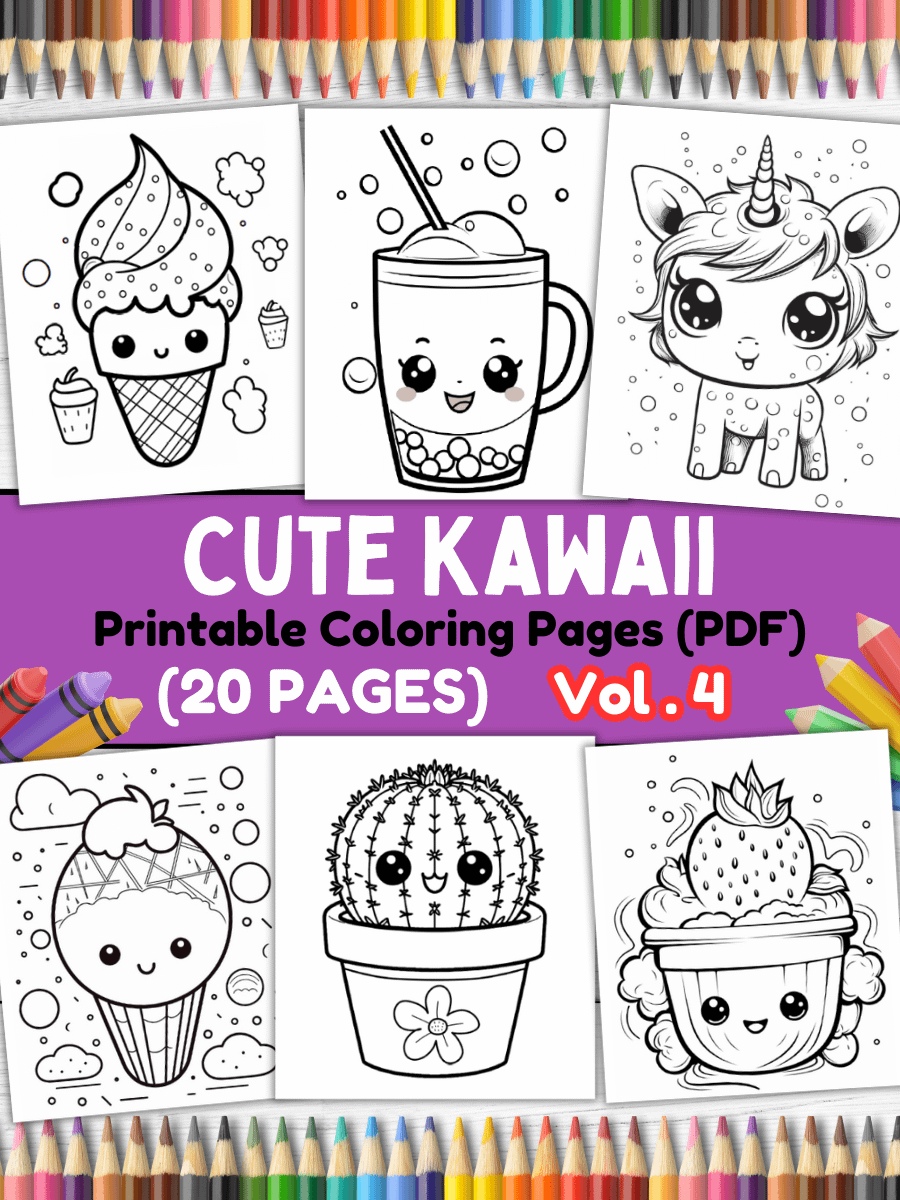 20 Cute Kawaii Coloring Pages#4 (PDF Coloring Pages) product image (1)