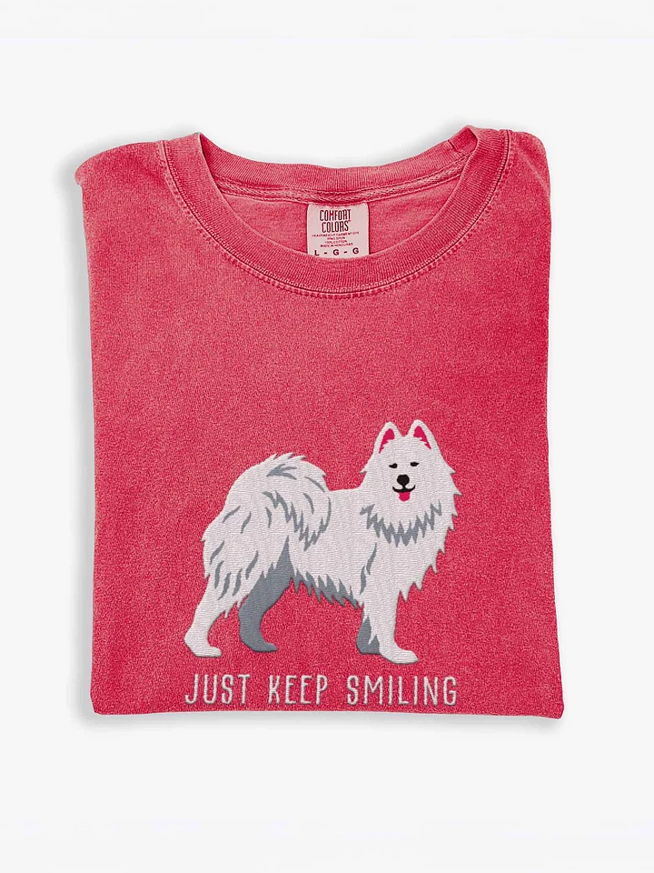 Just Keep Smiling T-Shirt(Embroidered) of a Samoyed product image (1)