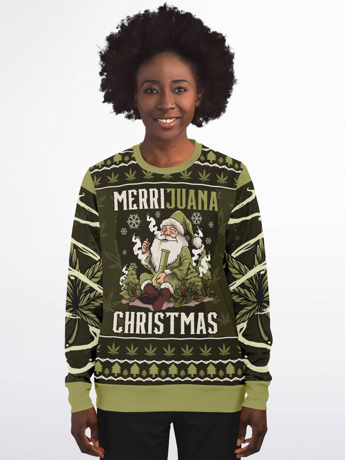 Merrijuana Christmas Sweater | Funny W**d Santa Holiday Sweatshirt | 420 Festive Outfit | Stoner Christmas Winter Outfit product image (7)